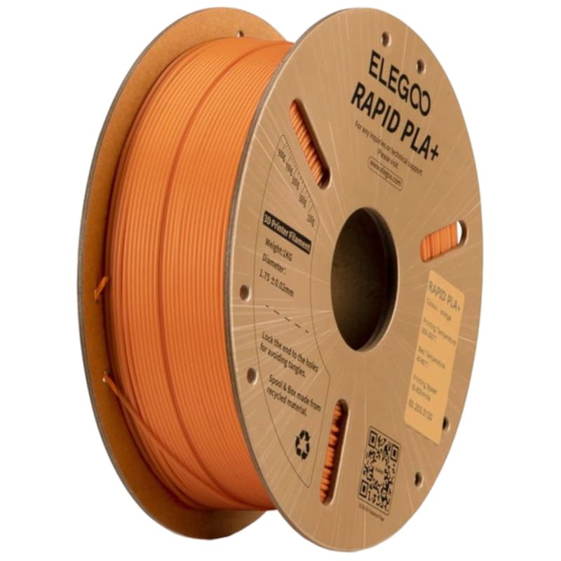 Filamento ELEGOO Rapid PLA + (PLUS) - 1.75mm - Impresión de alta velocidad hasta 600mm/s - Bobina de 1kg Color Naranja - Compatible con impresoras 3D FDM - Ítem