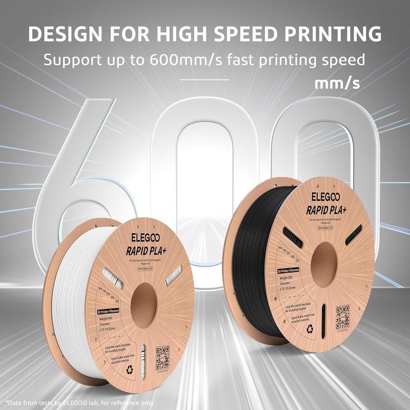Filamento ELEGOO Rapid PLA + (PLUS) - 1.75mm - Impresión de alta velocidad hasta 600mm/s - Bobina de 1kg Color Negro - Compatible con impresoras 3D FDM - Ítem1