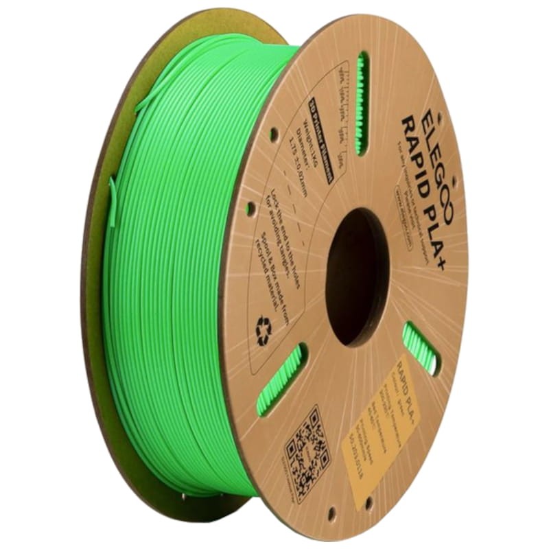 Filamento ELEGOO Rapid PLA + (PLUS) - 1.75mm - Impresión de alta velocidad hasta 600mm/s - Bobina de 1kg Color Verde - Compatible con impresoras 3D FDM - Ítem