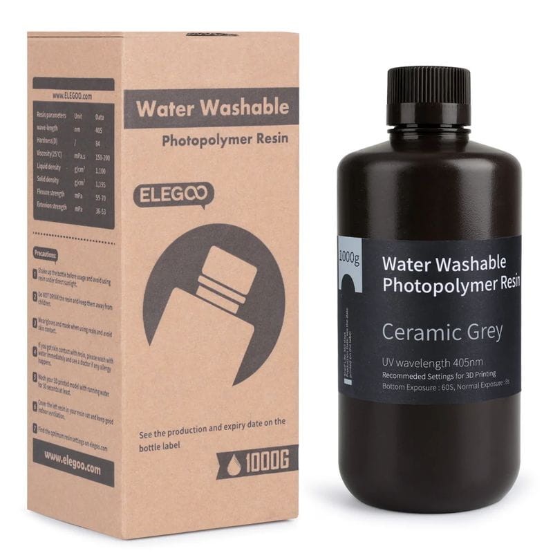 ELEGOO Resina Lavable con Agua Color Gris Para Impresoras 3D de Resina LCD - 1KG - Ítem1
