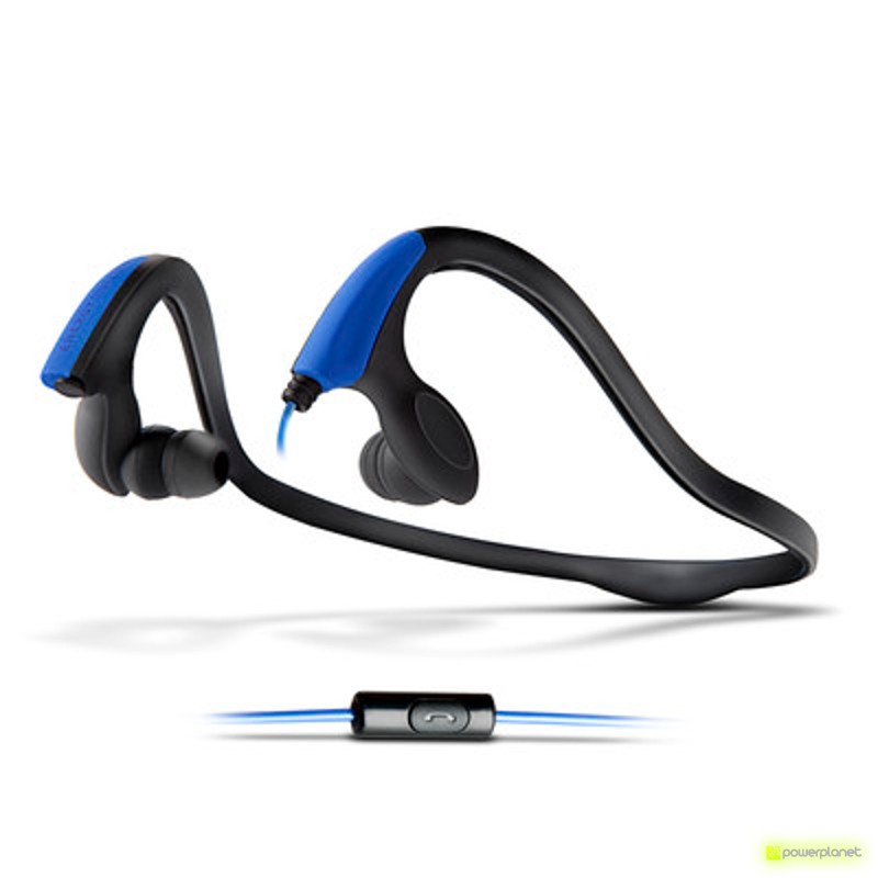 Energy Earphones Running Two Neon Blue Mic