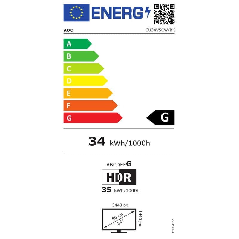 AOC V5 CU34V5CW 34 WQHD VA UltraWide Curvo 100 Hz FreeSync Webcam Negro - Monitor PC Etiqueta energética