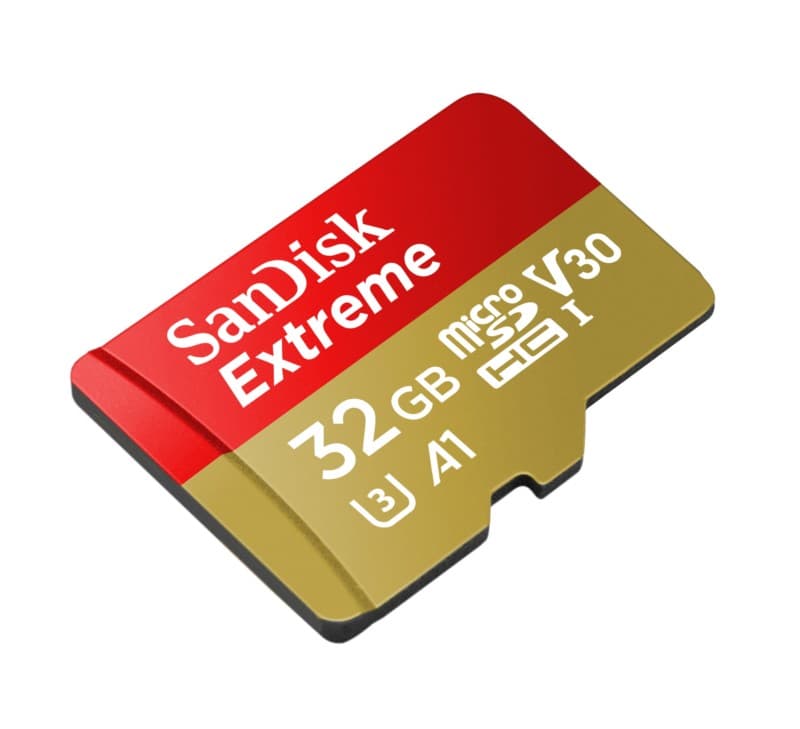 Cartão microSD SanDisk Extreme UHS-I 32 GB U3 V30 A1 SDXC Amarelo / Vermelho - Imagem lateral