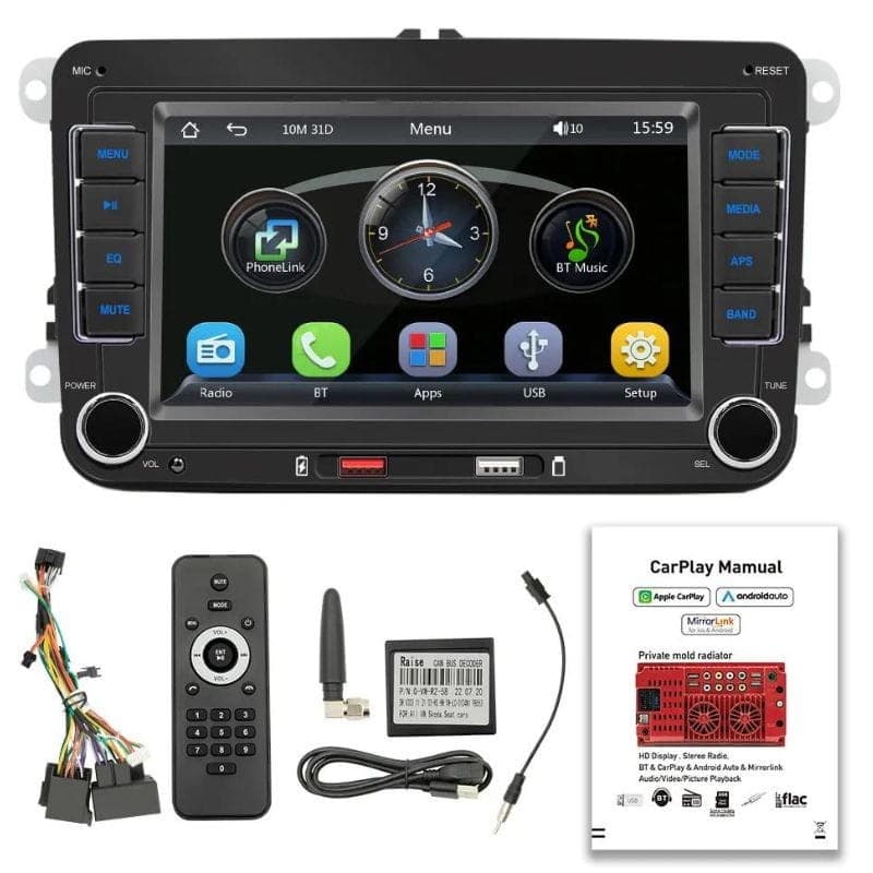 F9070C Bluetooth/Carplay/USB Negro - Autorradio 2 DIN contenido de la caja