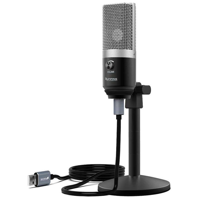 Fifine K670 Microfone USB Prateado para Gravação e Transmissão em PC