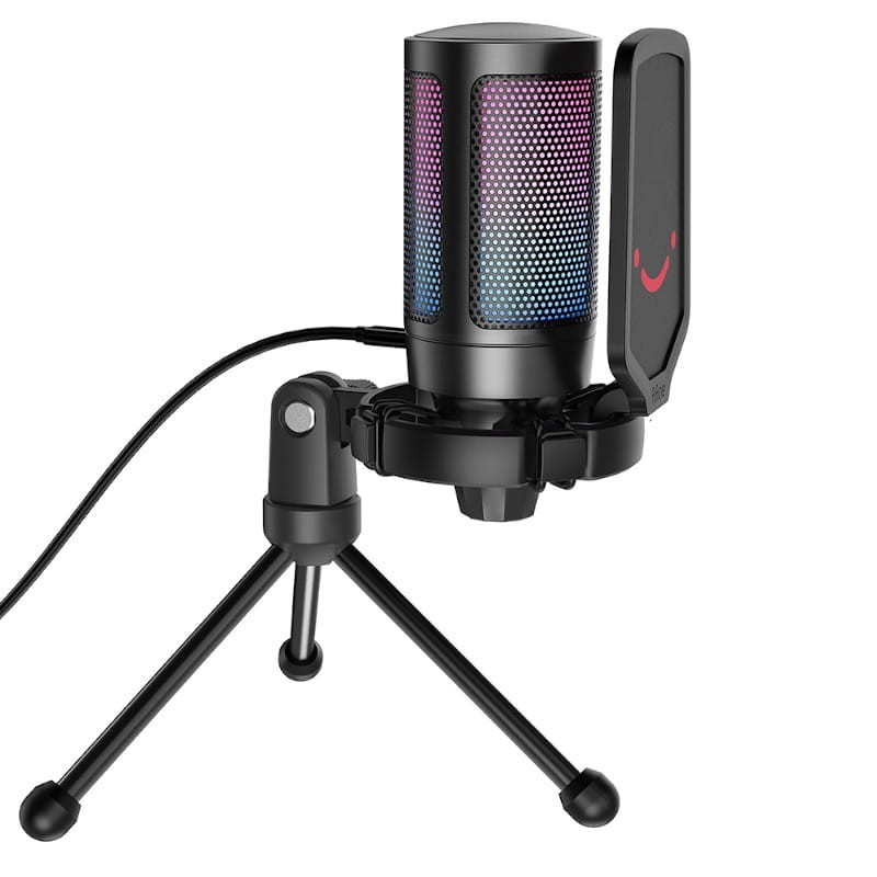 FIFINE USB Microphone Gaming, RGB Condensateur Microphone pour PC