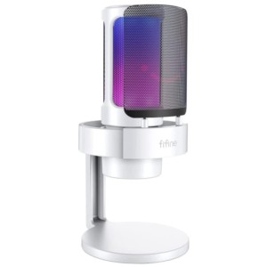 Fifine AmpliGame A8 RGB Microphone USB Type-C pour l'enregistrement et le streaming sur PC Blanc