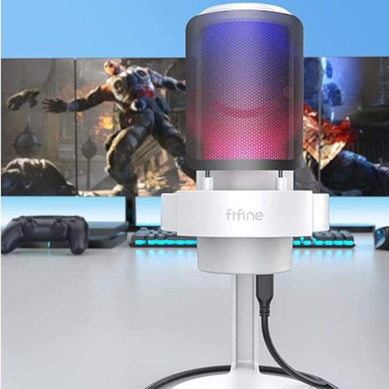 Fifine AmpliGame A8 RGB Microphone USB Type-C pour l'enregistrement et le streaming sur PC Blanc - Ítem1