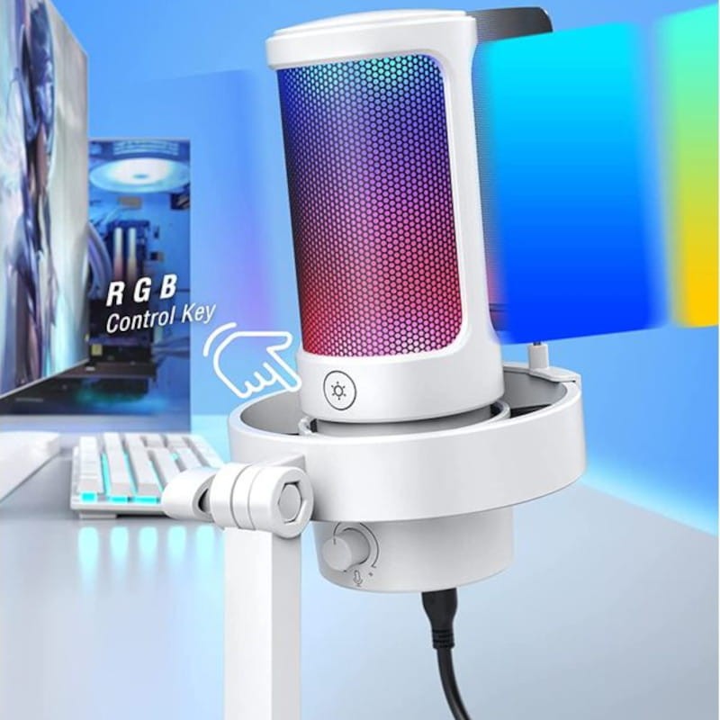 Fifine AmpliGame A8 RGB Microphone USB Type-C pour l'enregistrement et le streaming sur PC Blanc - Ítem2