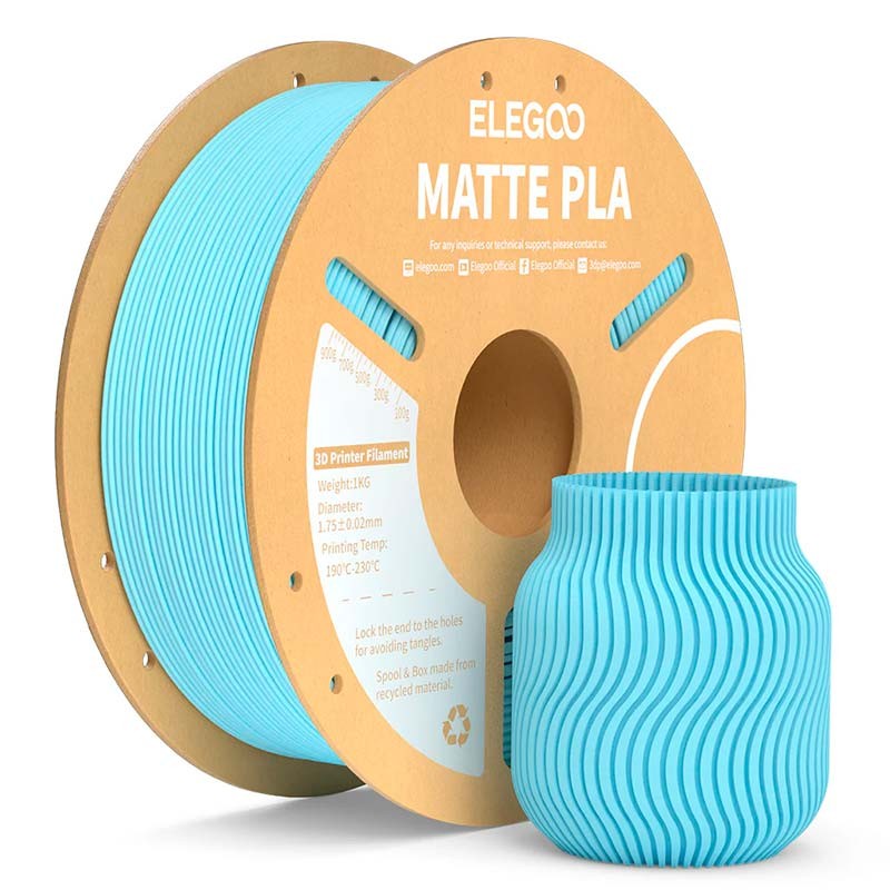ELEGOO PLA MATTE Azul Claro Mate para Impressoras 3D FDM - Filamento 1.75mm Bobina de 1kg - Item