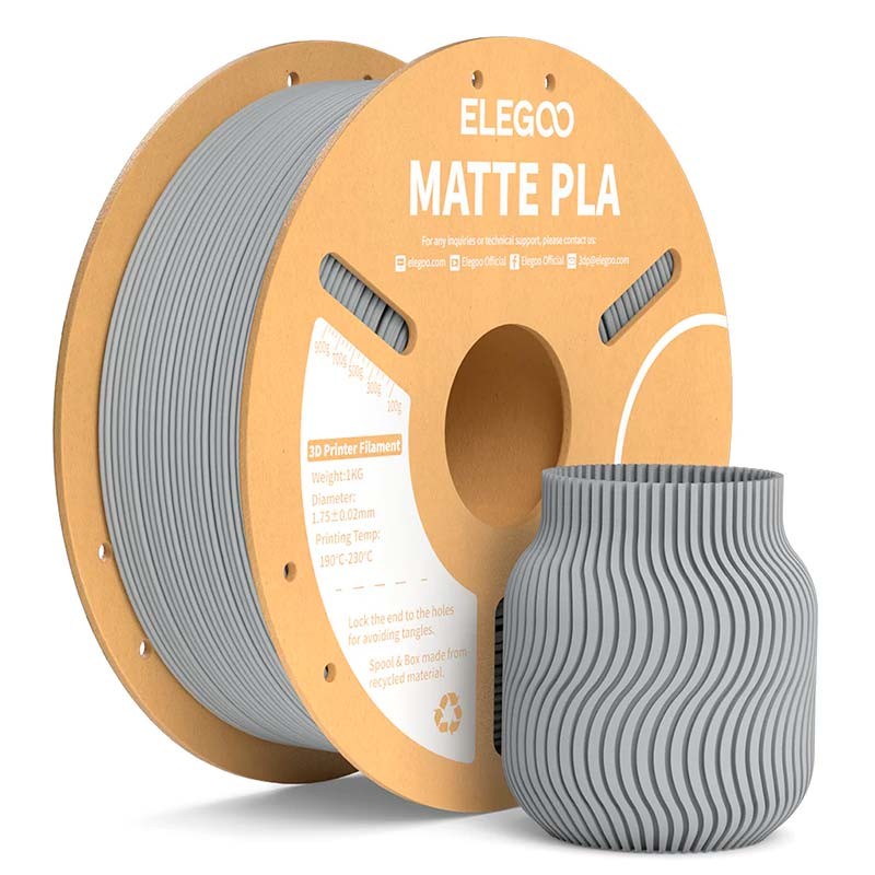 ELEGOO PLA MATTE Gris Mate para Impresoras 3D FDM - Filamento 1.75mm Bobina de 1kg - Ítem