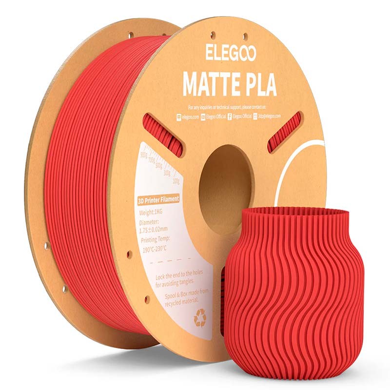 ELEGOO PLA MATTE Rojo Mate para Impresoras 3D FDM - Filamento 1.75mm Bobina de 1kg - Ítem