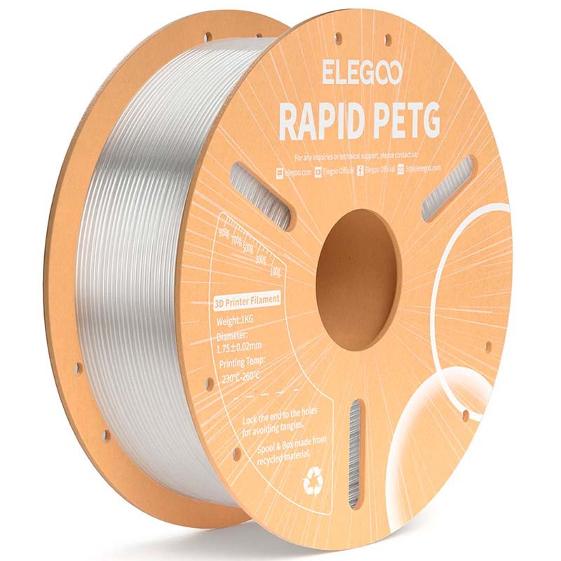 ELEGOO Rapid PETG Transparente para Impresoras 3D FDM - Filamento 1.75mm Bobina de 1kg - Ítem