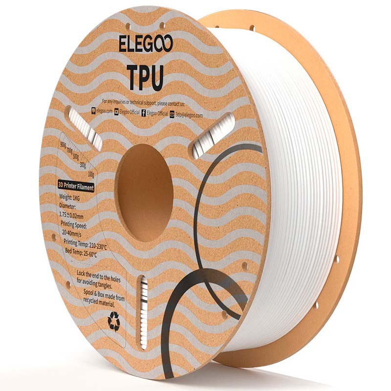 ELEGOO TPU Blanc pour Imprimantes 3D FDM - Filament 1.75mm Bobine de 1kg - Ítem