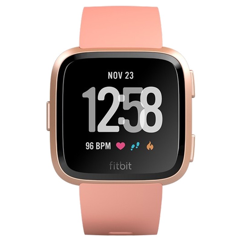 Fitbit Versa Pêssego / Rosa Dourado Alumínio - Smartwatch - Cor de pêssego - Notificações de smartphones - Monitoramento da frequência cardíaca - Autonomia de até 4 dias - Fases do sono - Submersível até 50 metros - Monitore os comprimentos que você faz - Item1