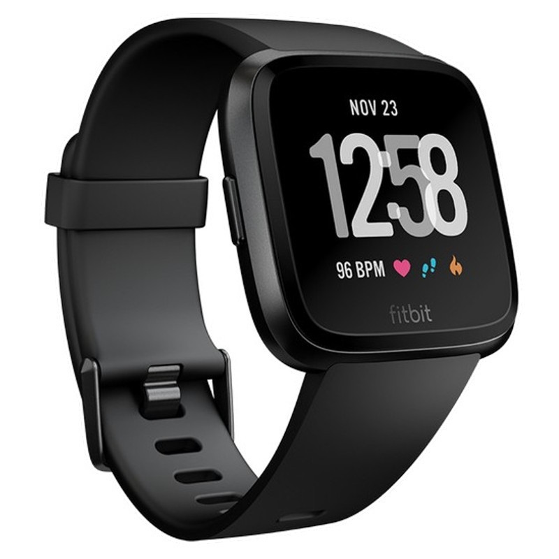 Fitbit Versa Negro Aluminio - Smartwatch - Notificaciones de smartphone - Monitorización del ritmo cardiaco - Autonomía de hasta 4 Días - Fases del Sueño - Sumergible hasta 50 metros - Monitoriza los largos que haces - Sincronización inalámbrica