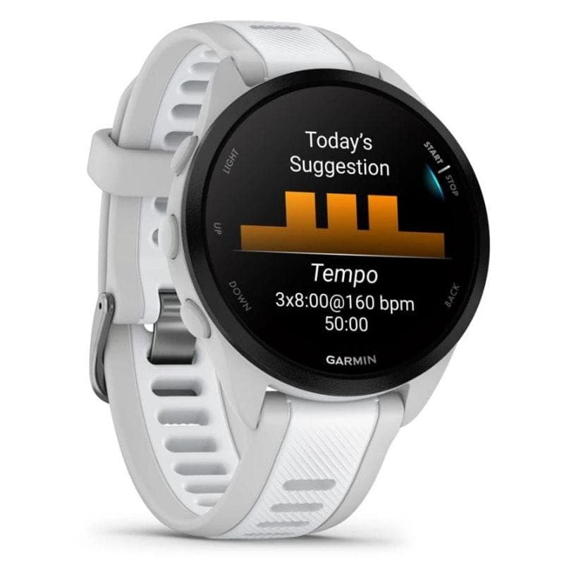 Garmin Forerunner 165 AMOLED Display White - Montre intelligente avec écran frontal et suggestions 