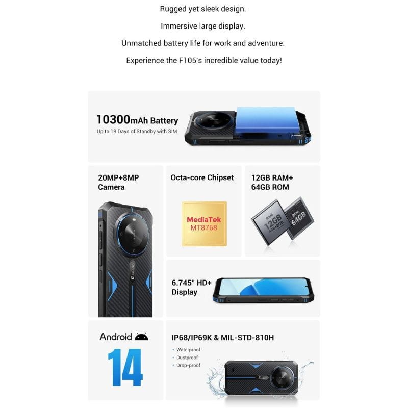 Fossibot F105 4Go/64Go Noir - Téléphone mobile durci - Ítem13