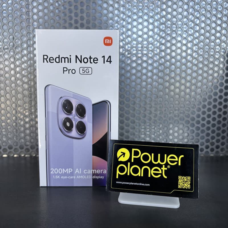 Xiaomi Redmi Note 14 Pro 5G 512 Go Noir 12 Go 200 MP avec boîte blanche, visuel du module photo quadruple proéminent et carte PowerPlanet à côté