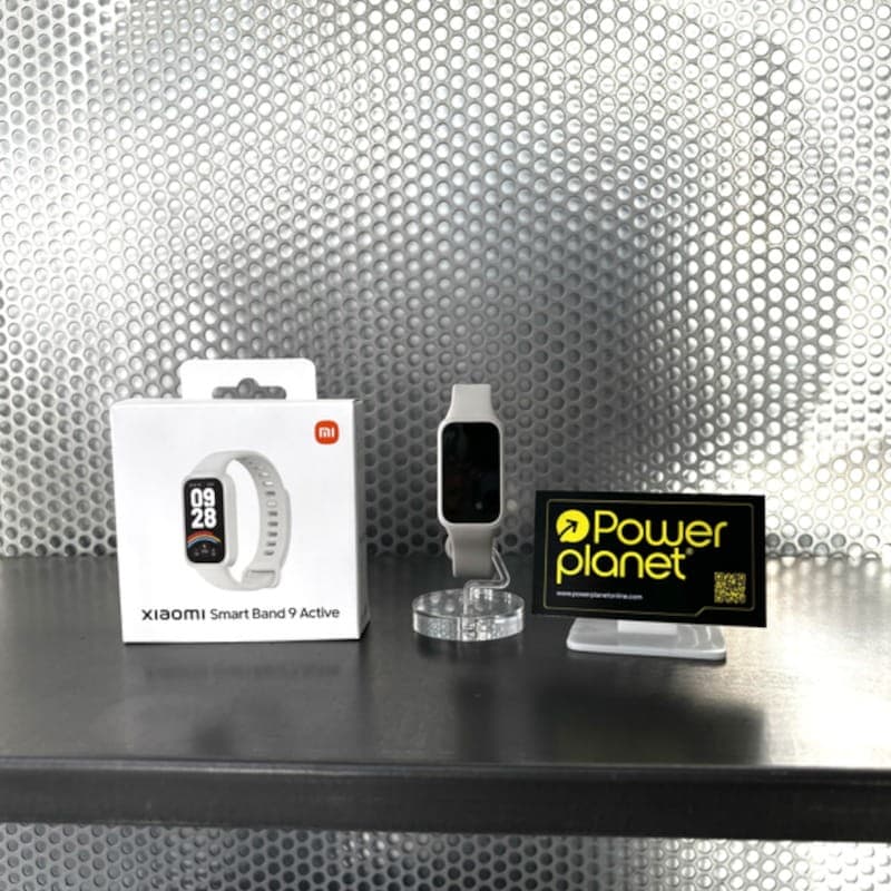 Foto frontal real com a caixa da Xiaomi Mi Smart Band 9 Active Bege - Pulseira de Atividade