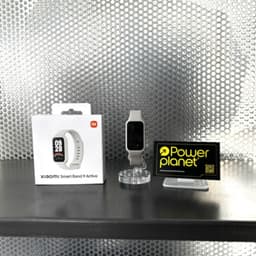 Foto frontal real com a caixa da Xiaomi Mi Smart Band 9 Active Bege - Pulseira de Atividade