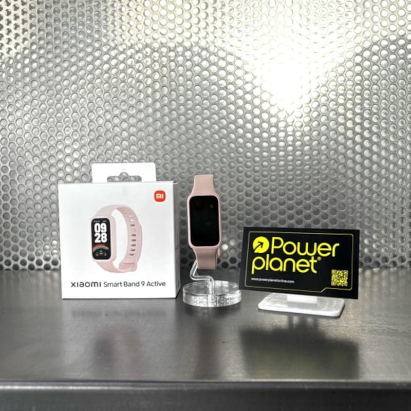 Foto frontal real com a caixa da Xiaomi Mi Smart Band 9 Active Pink - Pulseira de Atividade
