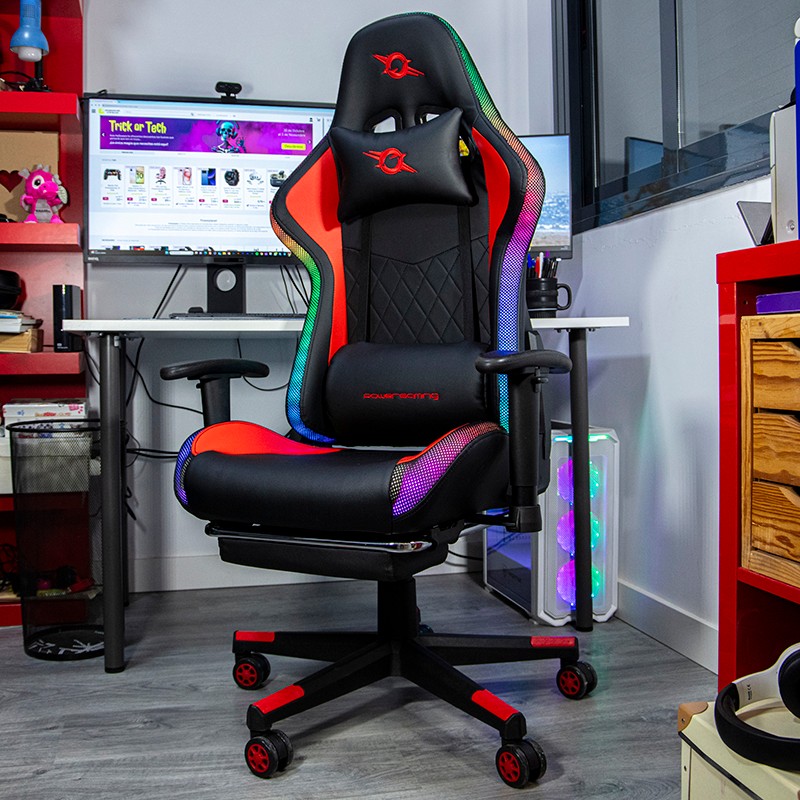 Silla PowerGaming LED RGB V2 Rojo con Reposapiés - Ítem9