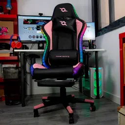 Chaise rose PowerGaming LED RGB V2 avec repose-pieds photo réelle