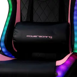 Chaise rose PowerGaming LED RGB V2 avec repose-pieds Photo réelle du coussin lombaire et des lumières RVB