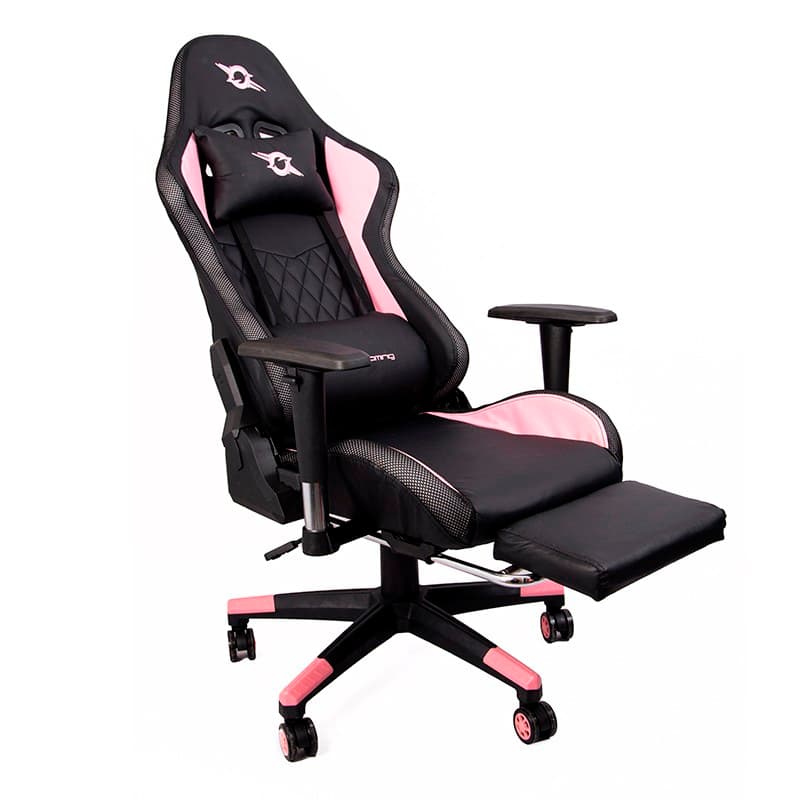 Chaise PowerGaming LED RGB V2 Rose avec repose-pieds vue latérale avec dossier déplié