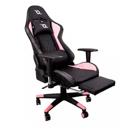 Chaise PowerGaming LED RGB V2 Rose avec repose-pieds vue latérale avec dossier déplié