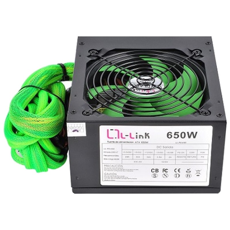 Fuente Alimentación 650W L-Link LL-PS-650 Verde - Ventilador 12 cm - 14 dB / Silencioso - Control de Velocidad - Sistema Antivibraciones - Rendimiento Gaming - Rail Único 12V - Cableado largo - Ítem1