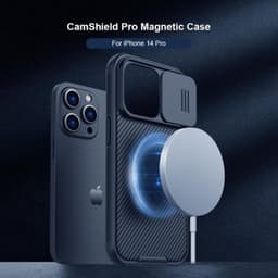 Coque CamShield Pro magnétique noire pour Apple iPhone 14 Pro Max, détail du chargement sans fil