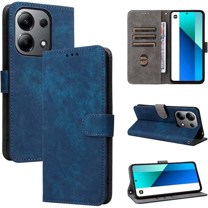 Vista detalhada da Capa azul 360º Protection tipo livro para Xiaomi Redmi Note 13 4G