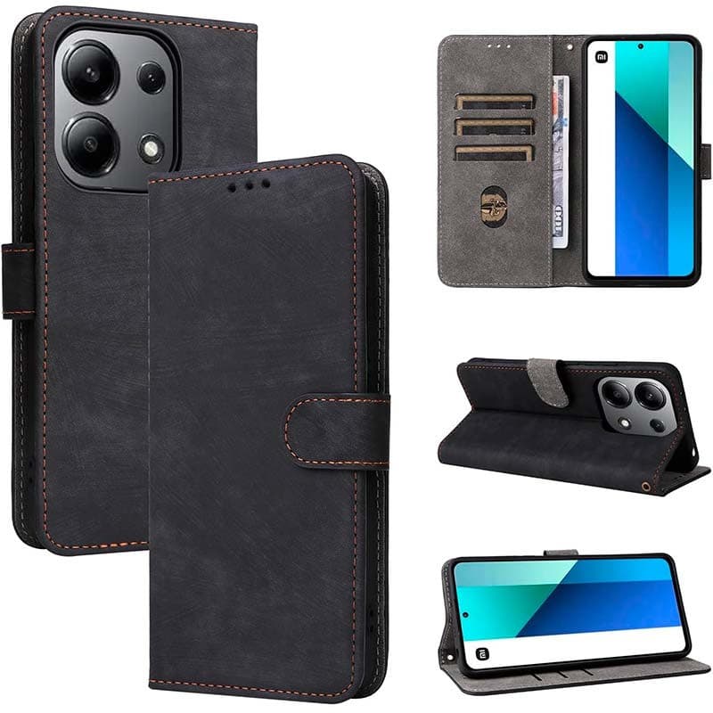 Vista detalhada da Capa preta de Proteção 360º tipo livro para Xiaomi Redmi Note 13 4G