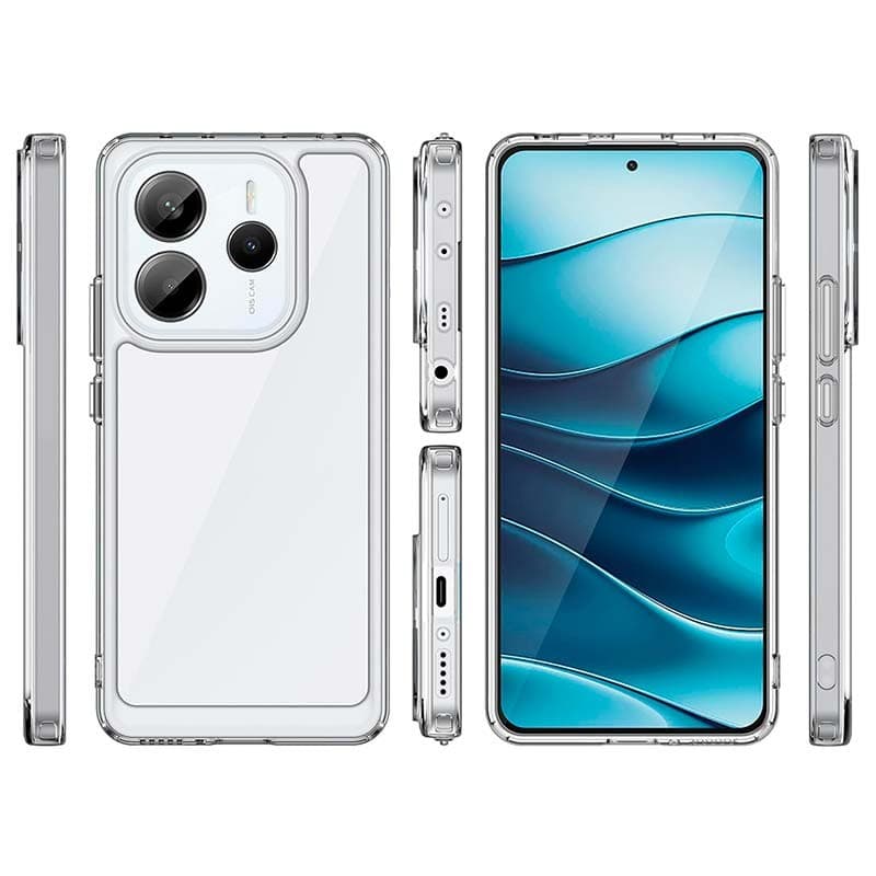 Capa Antichoques Premium para Xiaomi Redmi Note 14 5G Acrílico Anti-Amarelo Transparente - vista de todas as perspectivas