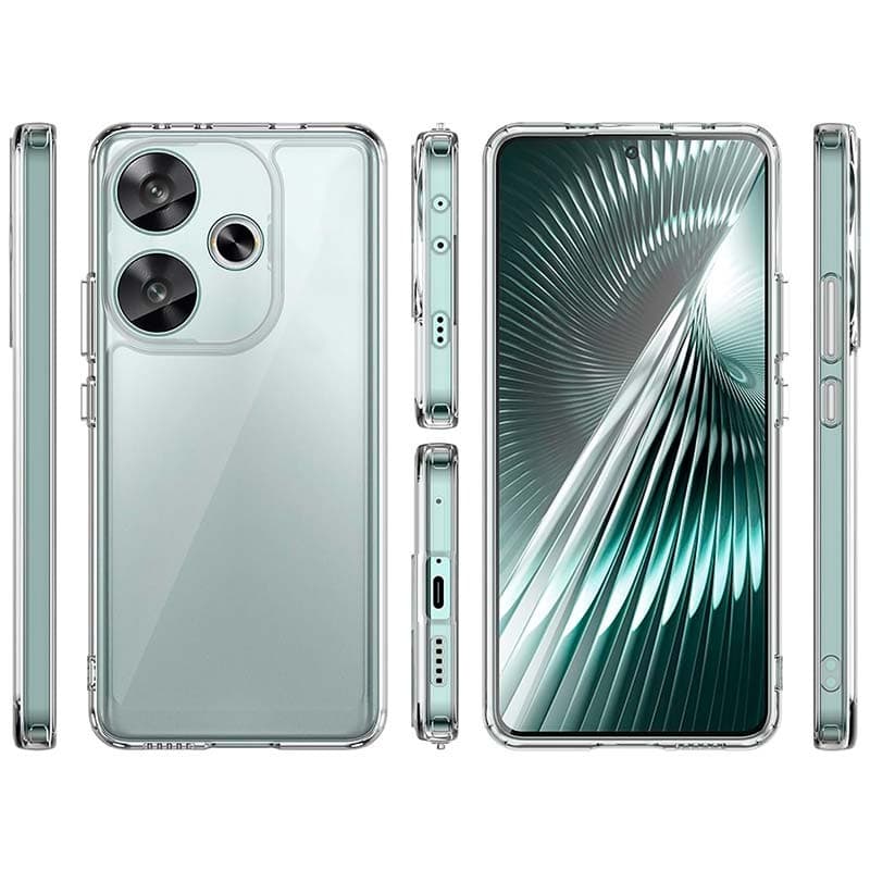 vista de la Funda Antigolpes Premium para Xiaomi Redmi 13 Transparente desde todos sus laterales