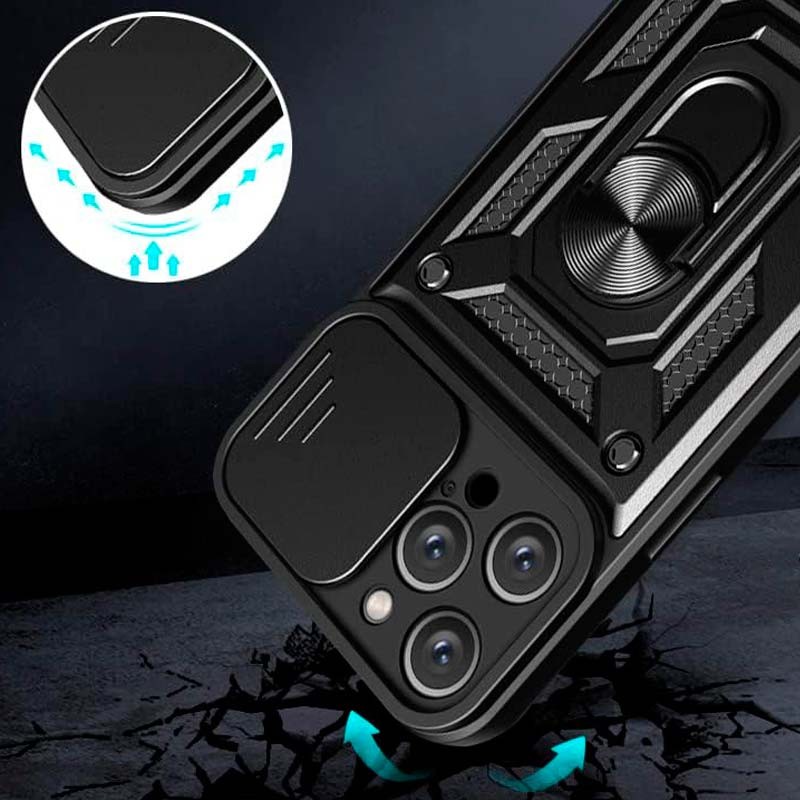 Coque d'armure militaire pour Xiaomi Redmi Note 14 Pro 5G / Poco X7 5G avec protection de l'appareil photo, support métallique et anneau Noir - Ítem3