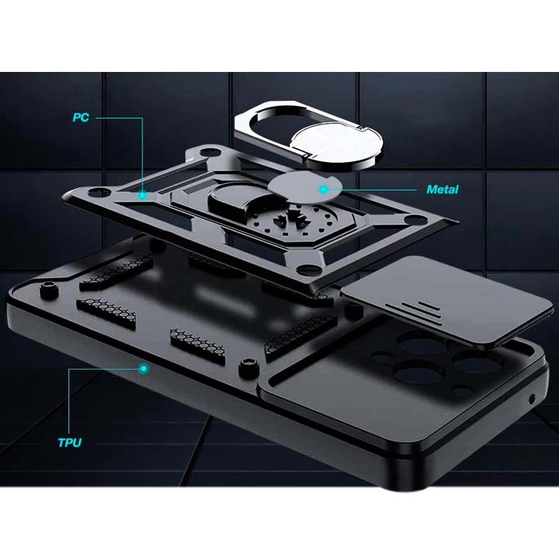 Coque d'armure militaire pour Xiaomi Redmi Note 14 Pro 5G / Poco X7 5G avec protection de l'appareil photo, support métallique et anneau Noir - Ítem5