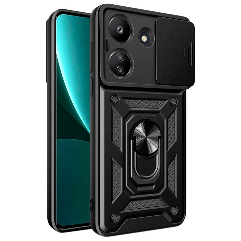 Capa de Armadura Militar preta para Xiaomi Redmi 13C com proteção de câmara, suporte magnético e anel - Item