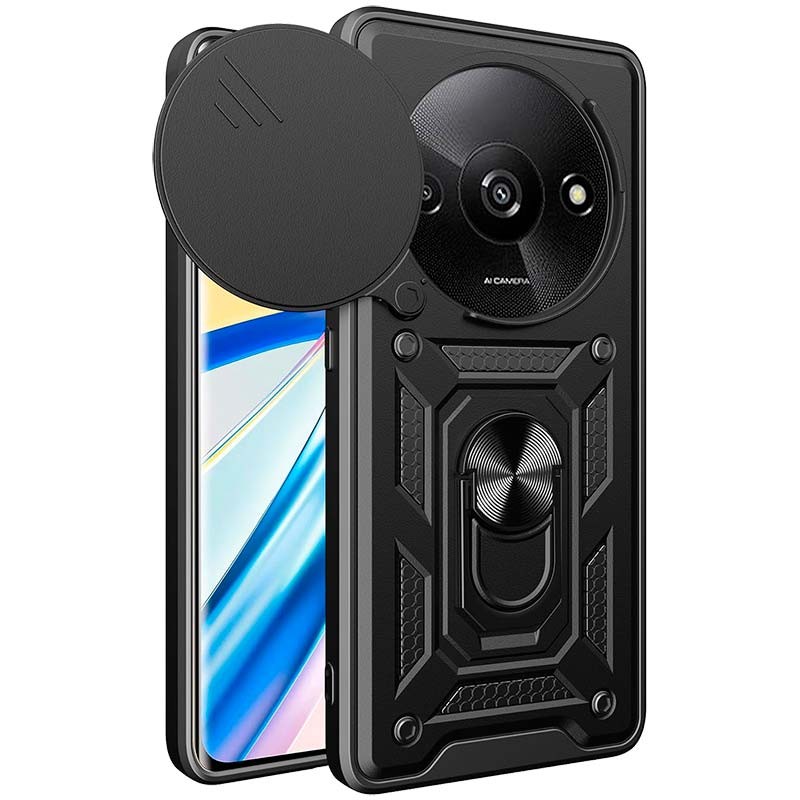 Funda Armadura Militar para Xiaomi Redmi A3 / Poco C61 con Protección de Cámara, Soporte Metálico y Anillo Negro - Ítem