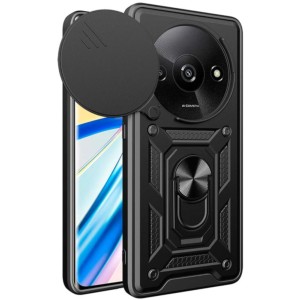 Coque d'armure militaire noire pour Xiaomi Redmi A3 avec protection de l'appareil photo, support magnétique et anneau