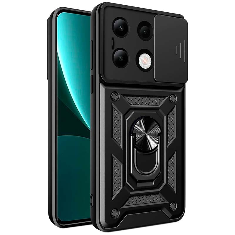 Funda Armadura Militar negra para Xiaomi Redmi Note 13 4G con protección de cámara, soporte magnético y anillo - Ítem