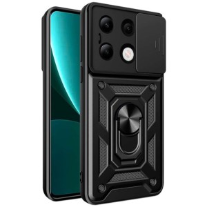 Capa de Armadura Militar preta para Xiaomi Redmi Note 13 4G com proteção de câmara, suporte magnético e anel