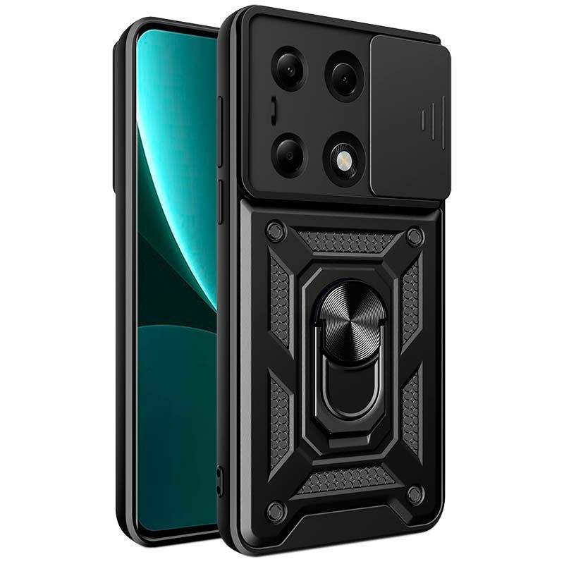 Coque d'armure militaire noire pour Xiaomi Redmi Note 13 Pro 4G avec protection de l'appareil photo, support magnétique et anneau - Ítem