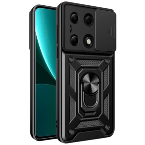 Capa de Armadura Militar preta para Xiaomi Redmi Note 13 Pro 4G com proteção de câmara, suporte magnético e anel