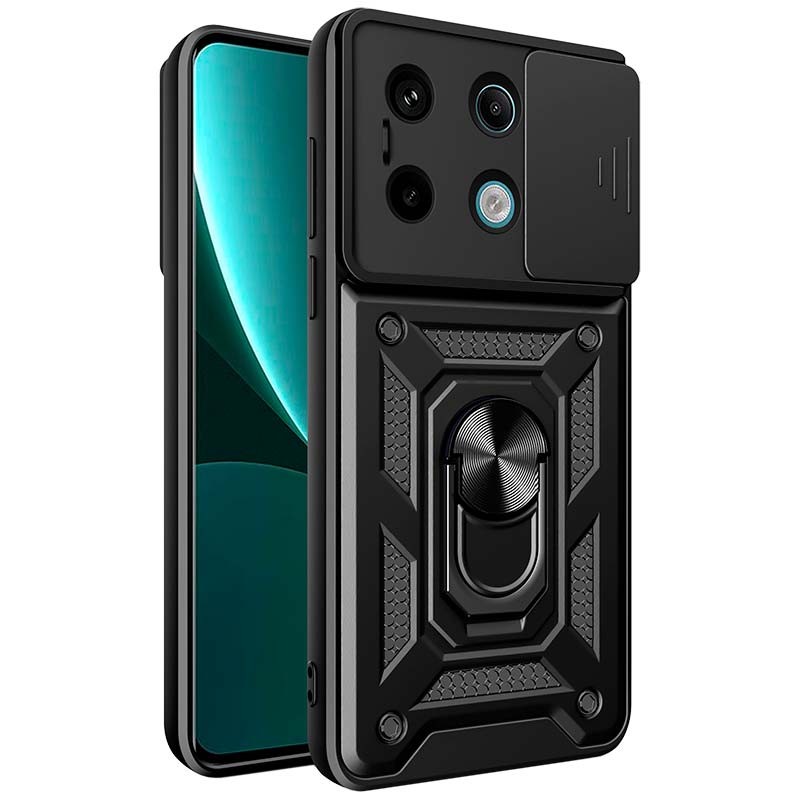 Funda Armadura Militar negra para Xiaomi Redmi Note 13 Pro 5G con protección de cámara, soporte magnético y anillo - Ítem