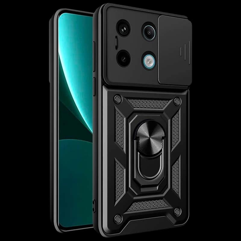 Coque d'armure militaire noire pour Xiaomi Redmi Note 13 Pro 5G avec protection de l'appareil photo, support magnétique et anneau
