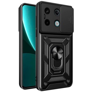 Coque d'armure militaire noire pour Xiaomi Redmi Note 13 Pro 5G avec protection de l'appareil photo, support magnétique et anneau