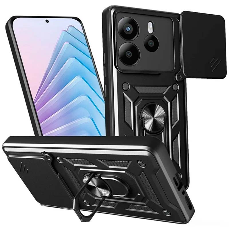 Funda Armadura Militar para Xiaomi Redmi Note 14 5G con Protección de Cámara, Soporte Metálico y Anillo Negro - Ítem